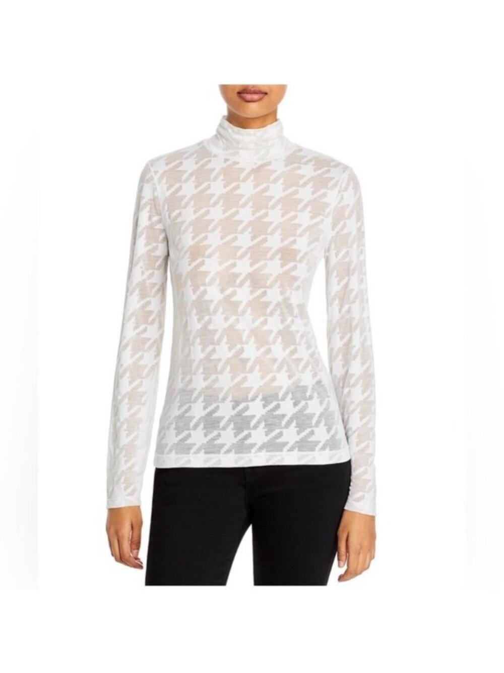 Rag & Bone Valencia Houndstooth Turtleneck Sheer Mesh Top Small - Picture 1 of 5